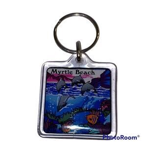 Vtg Myrtle Beach Keychain Under Sea Fish Charm Double Sided Souvenir